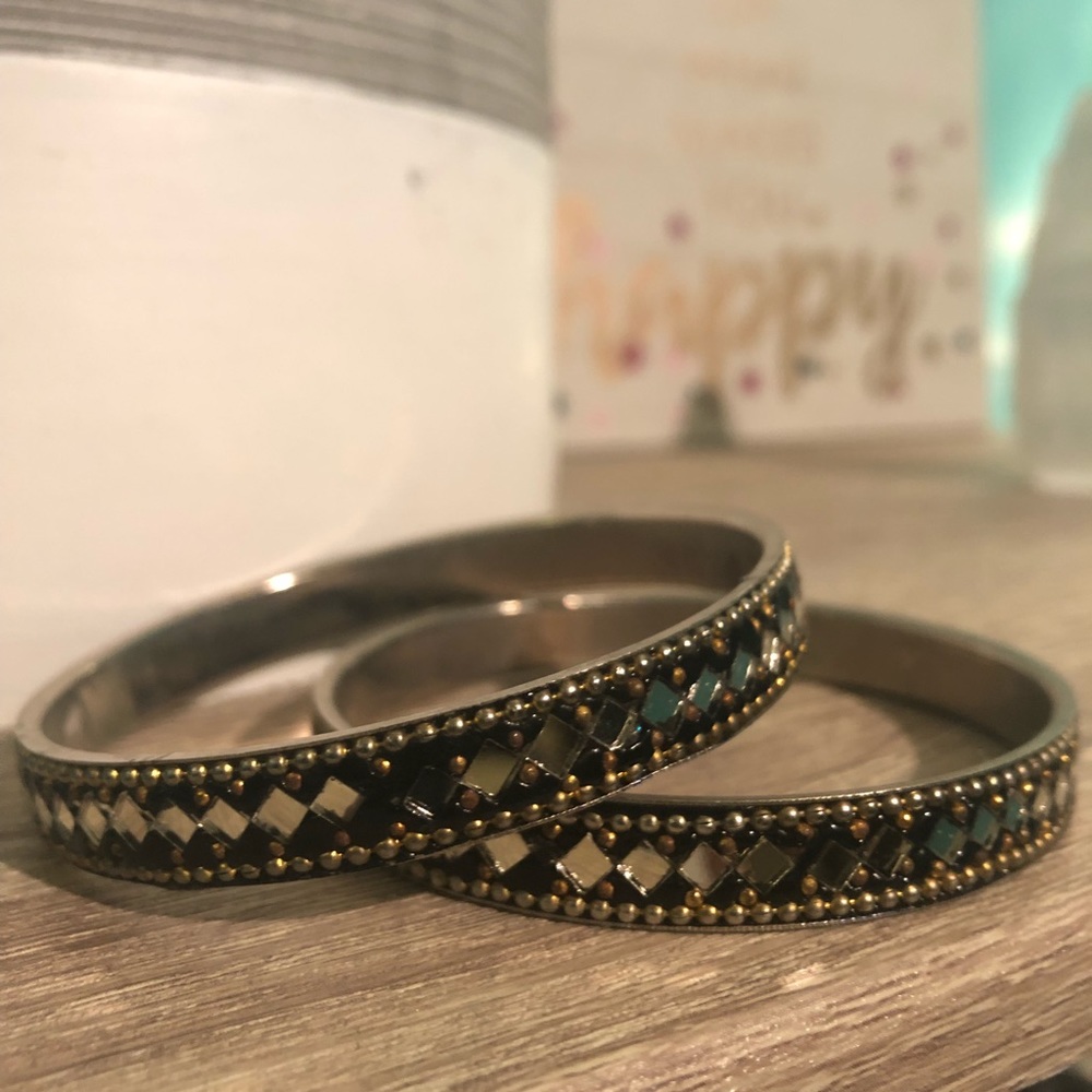 Twin Moroccan style mirrored bracelets